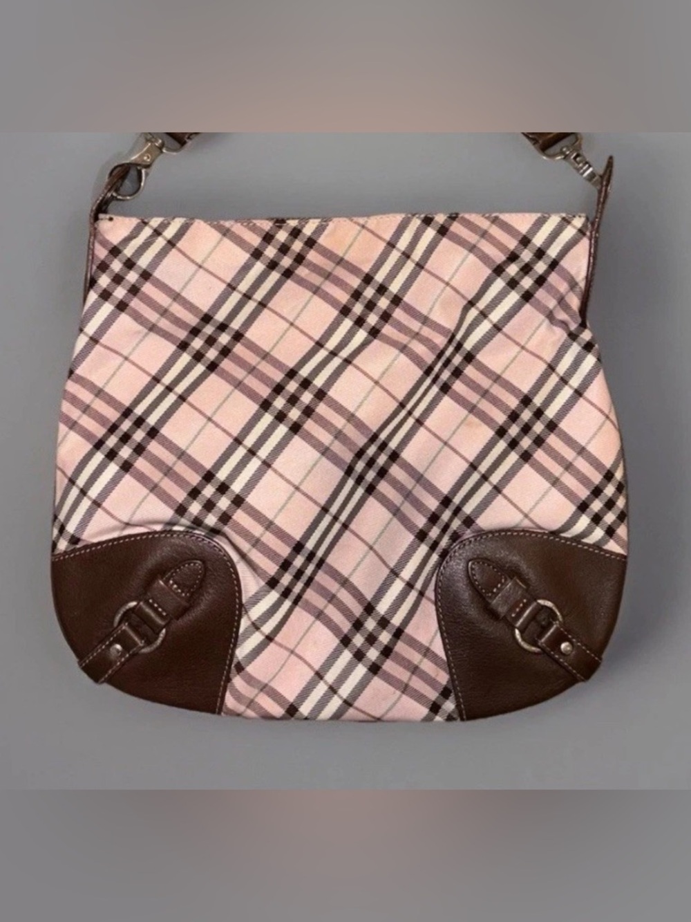 Vintage Burberry Blue Label Pink Nova Check Canvas Brown Leather Crossbody Bag - Picture 7 of 16